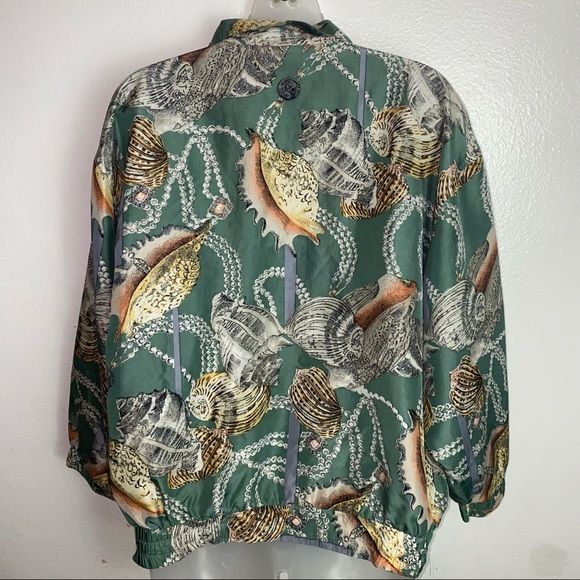Vintage Shanghai Silk 100% silk green seashell ocean novelty print zip up jacket - Picture 8 of 13